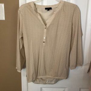 3/4 tan and white dress shirt